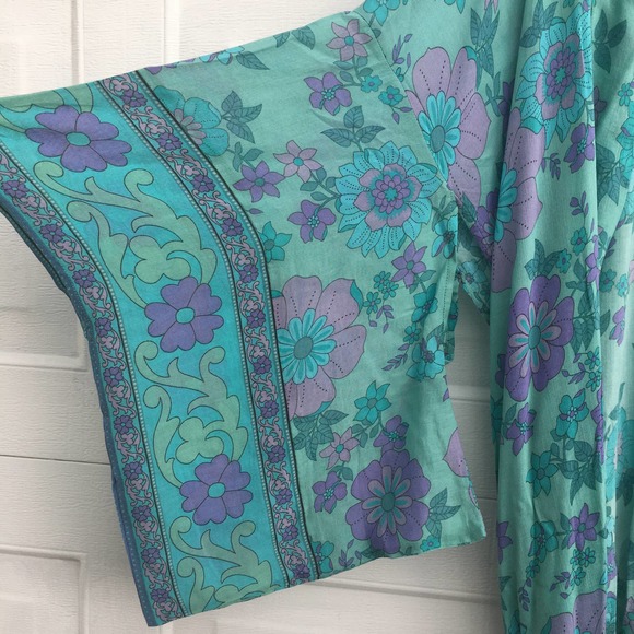 SPELL Buttercup Robe Blue Floral Kimono Duster Maxi - Picture 7 of 8